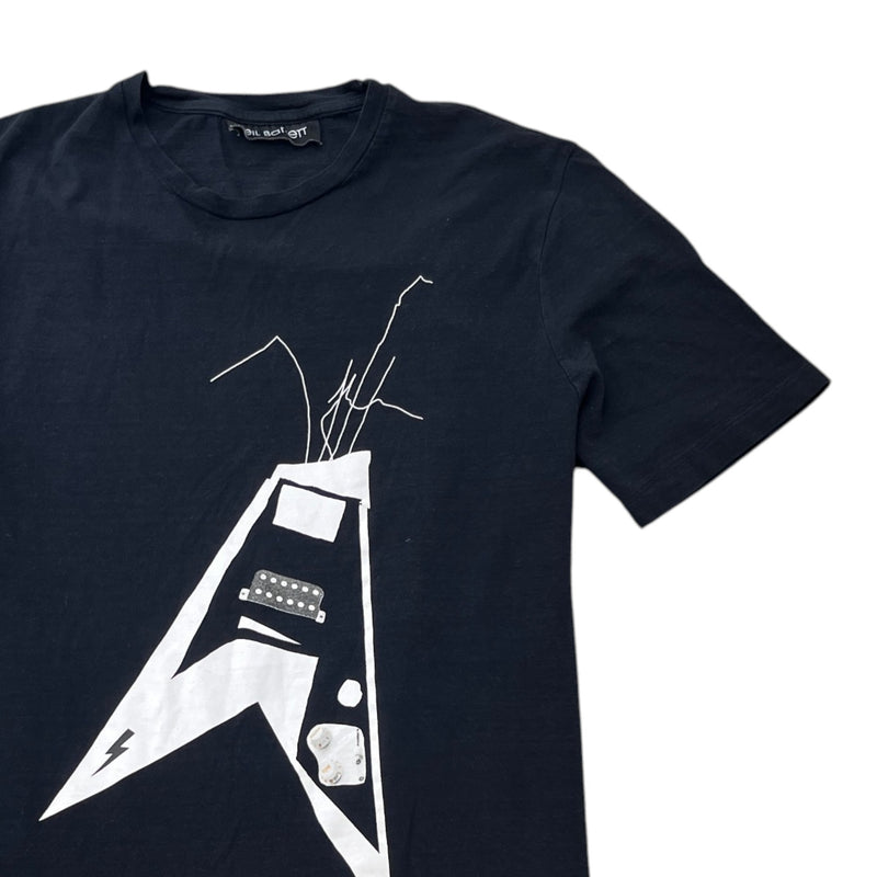 Men's Guitar Print T-Shirt Black Size M