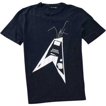 Men's Guitar Print T-Shirt Black Size M