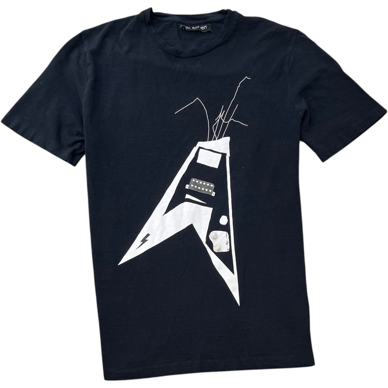 Men's Guitar Print T-Shirt Black Size M