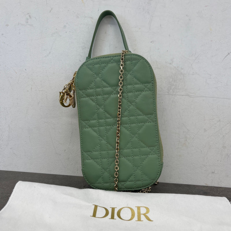 Women's Lady Dior Call'in Phone Holder Crossbody Bag Green