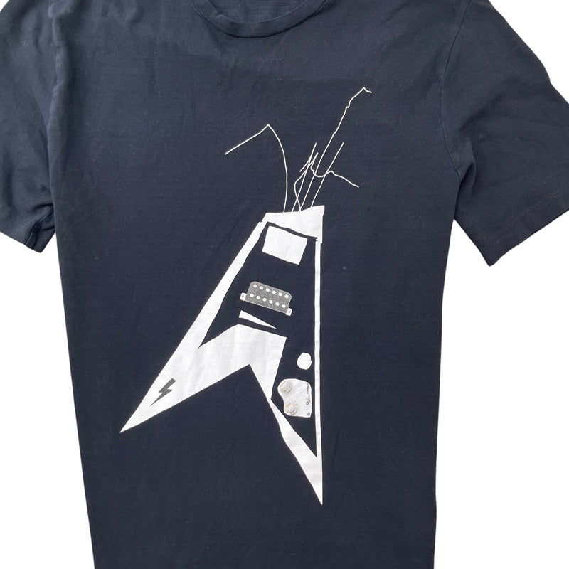 Men's Guitar Print T-Shirt Black Size M
