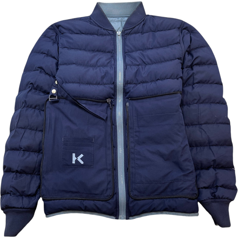 Men's Reversible Patch Logo Down Jacket Blue Size S
