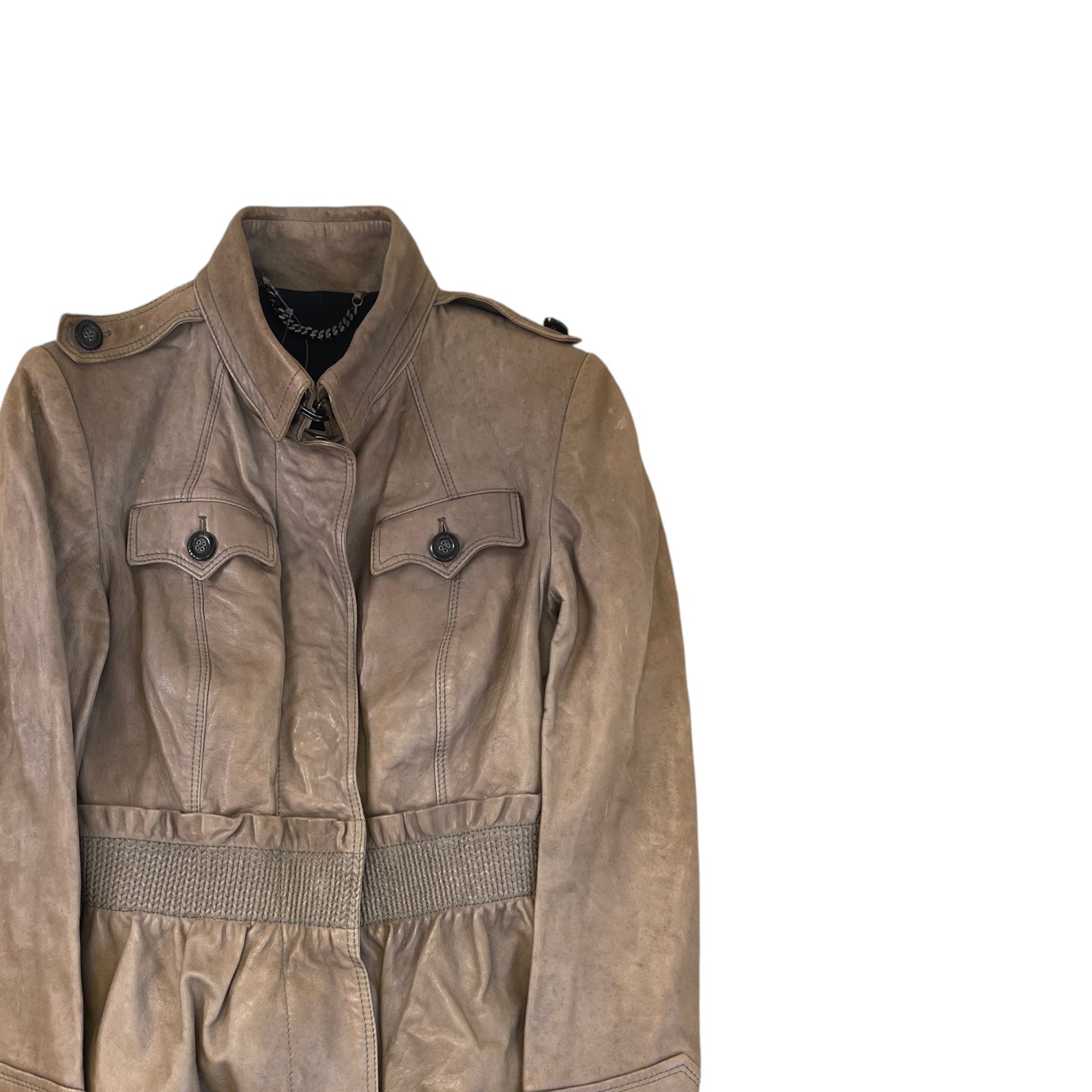 Women's Vintage Biker Jacket Beige Size 44 / UK 12 - Photo 3