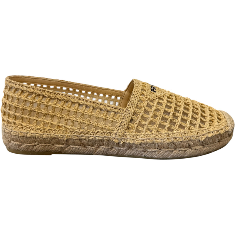 Women's Logo Embroidered Raffia Espadrilles Beige Size UK 6 / EU 39