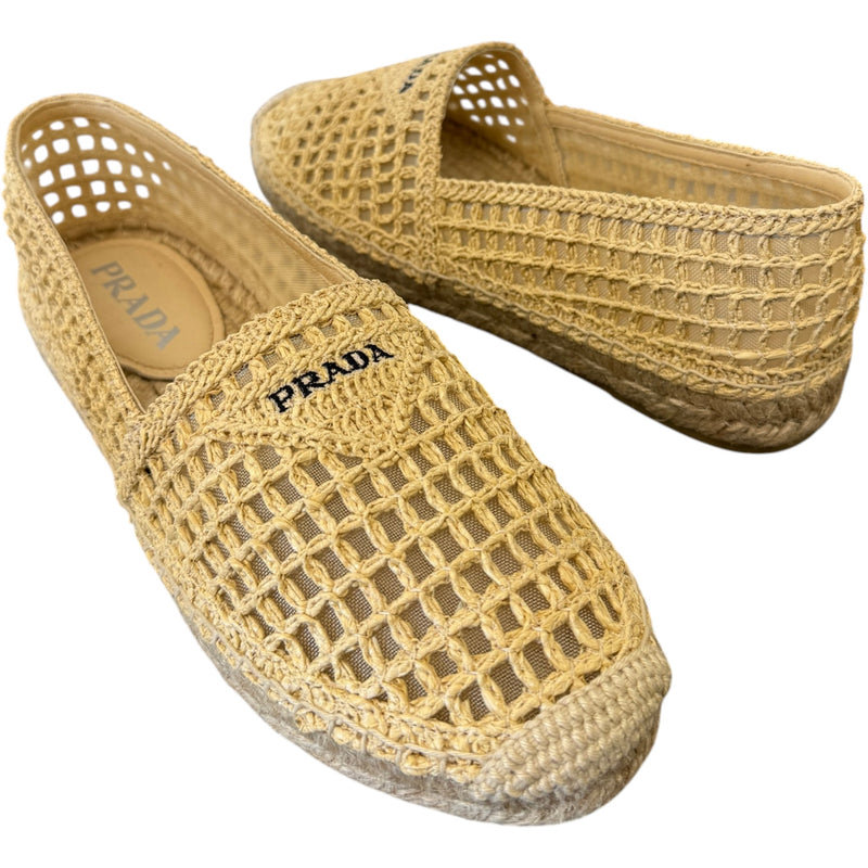 Women's Logo Embroidered Raffia Espadrilles Beige Size UK 6 / EU 39