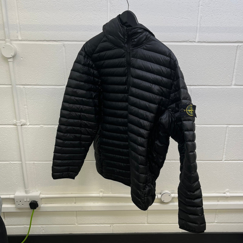 Men's Applique Logo Quilted Panelled Down Jacket Black Size XL