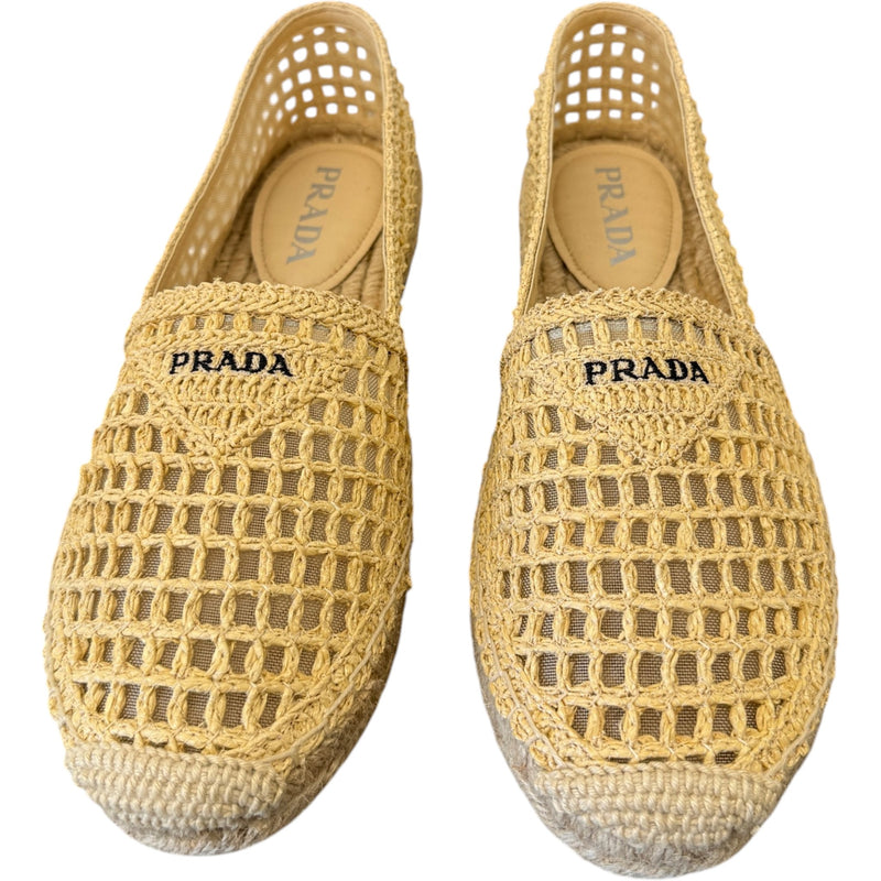 Women's Logo Embroidered Raffia Espadrilles Beige Size UK 6 / EU 39