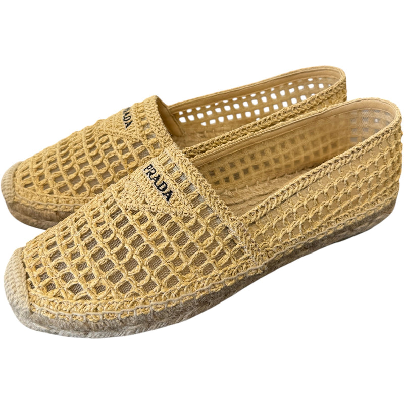 Women's Logo Embroidered Raffia Espadrilles Beige Size UK 6 / EU 39