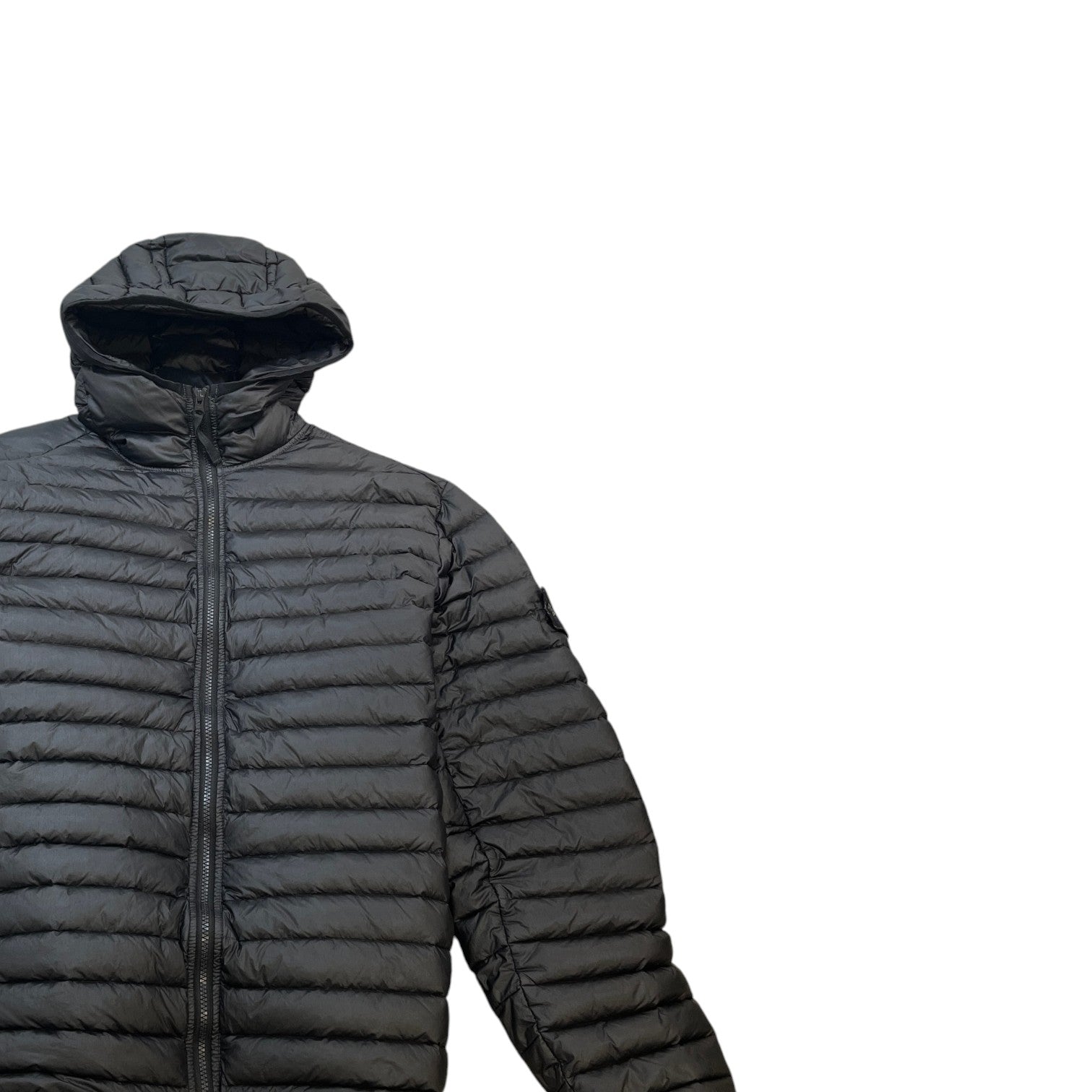 Men's Applique Logo Quilted Panelled Down Jacket Black Size XL - Photo 3