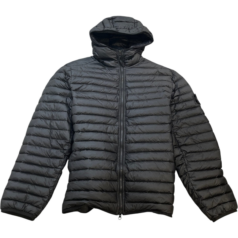 Men's Applique Logo Quilted Panelled Down Jacket Black Size XL