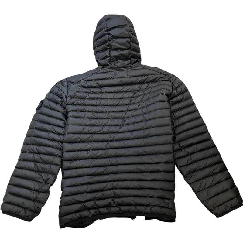 Men's Applique Logo Quilted Panelled Down Jacket Black Size XL