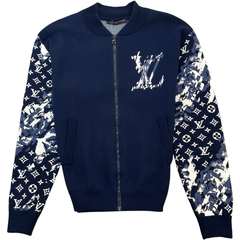 Men's Contrast Patterned Monogram Sweatshirt Blue Size L