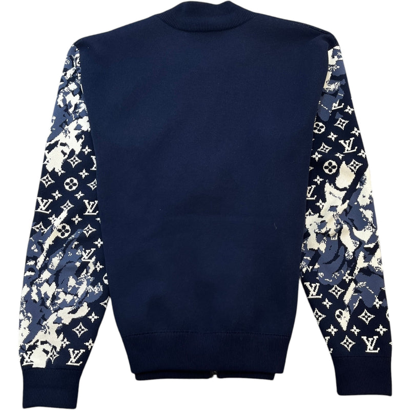 Men's Contrast Patterned Monogram Sweatshirt Blue Size L