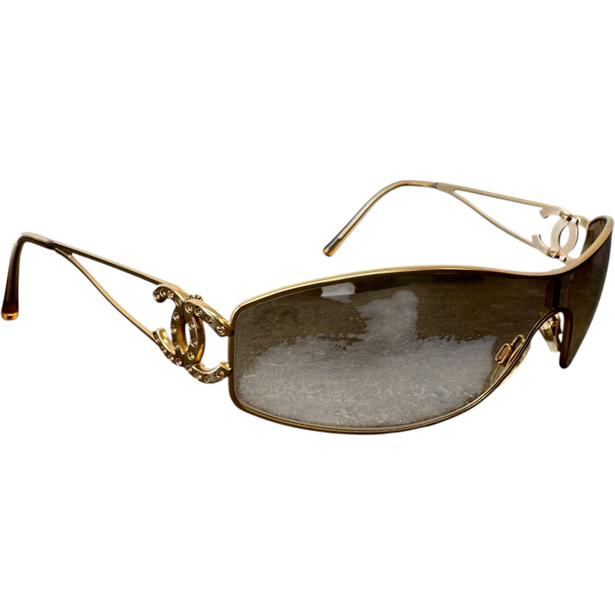 Women's 4073-B Rhinestone Shield Sunglasses Gold - Photo 3