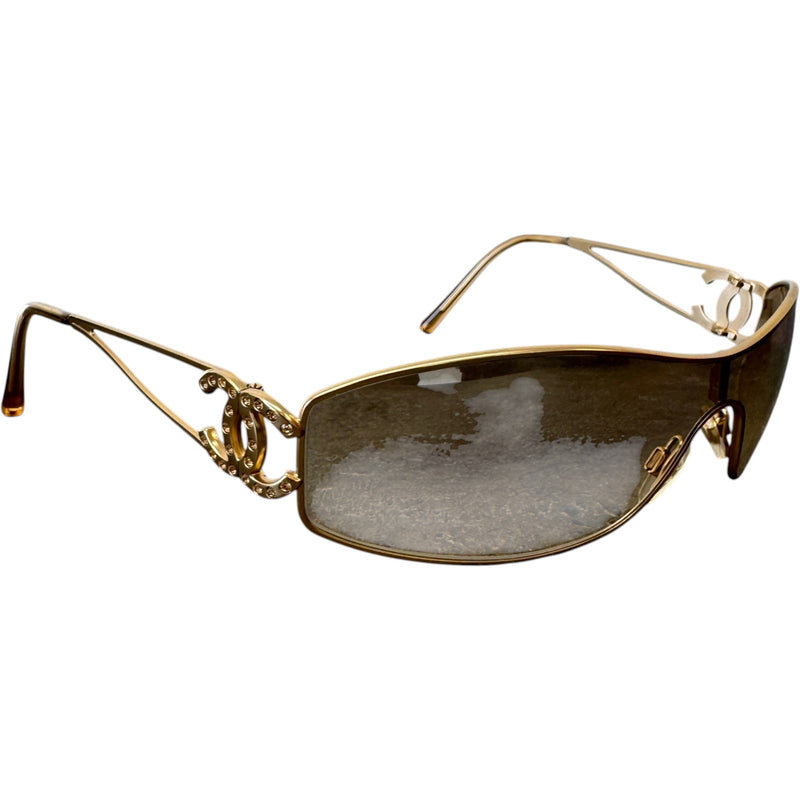 Women's 4073-B Rhinestone Shield Sunglasses Gold