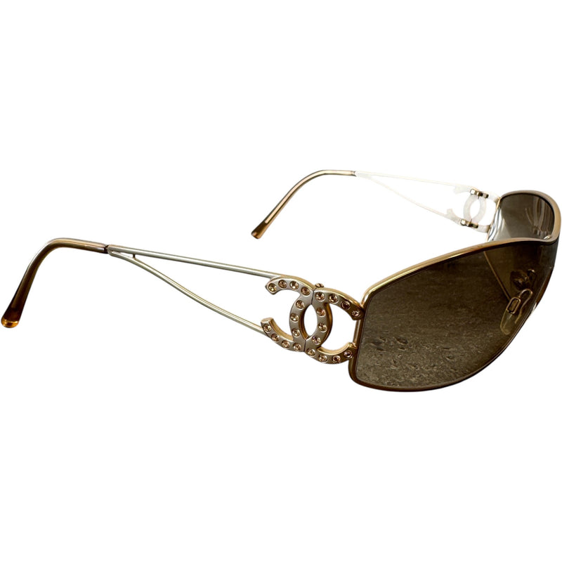 Women's 4073-B Rhinestone Shield Sunglasses Gold