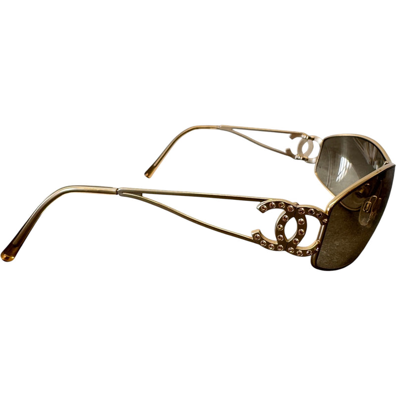 Women's 4073-B Rhinestone Shield Sunglasses Gold