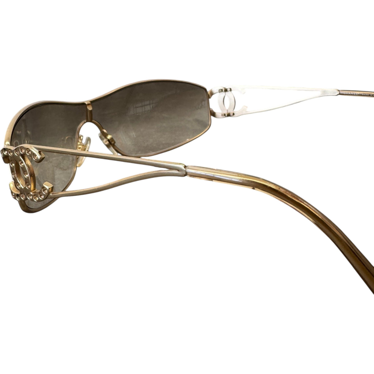 Women's 4073-B Rhinestone Shield Sunglasses Gold - Photo 8