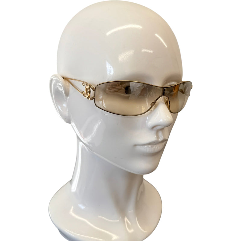 Women's 4073-B Rhinestone Shield Sunglasses Gold