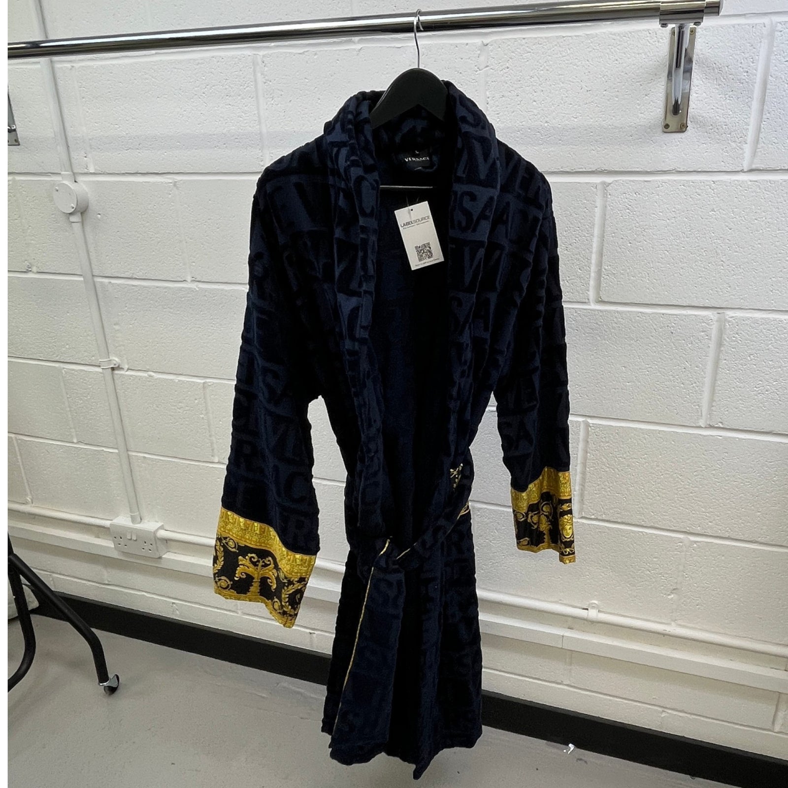 Men's I ♡ Baroque Bath Robe Navy Size L - Photo 9