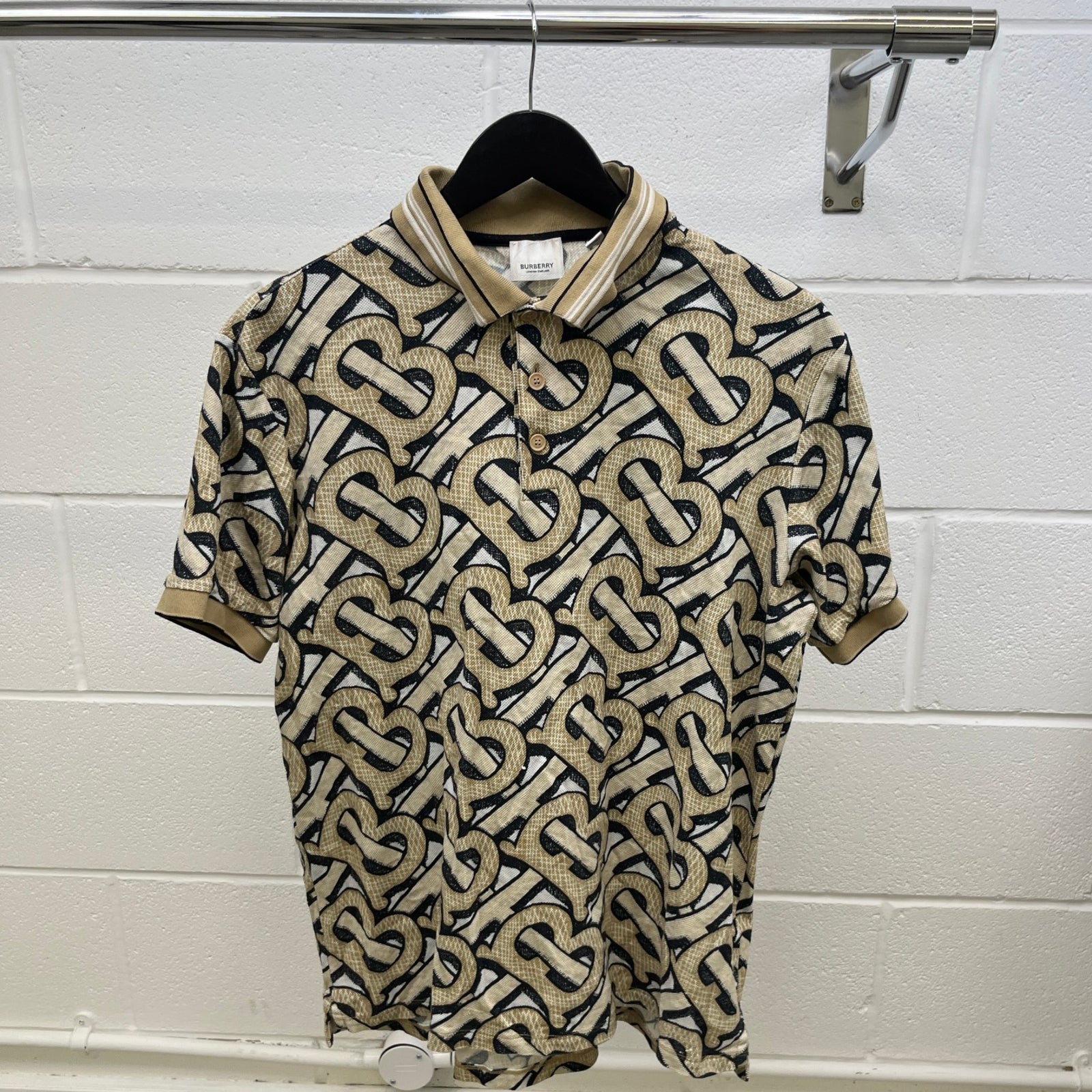Men's Monogram Motif Piqué Polo Shirt Beige Size M - Photo 9