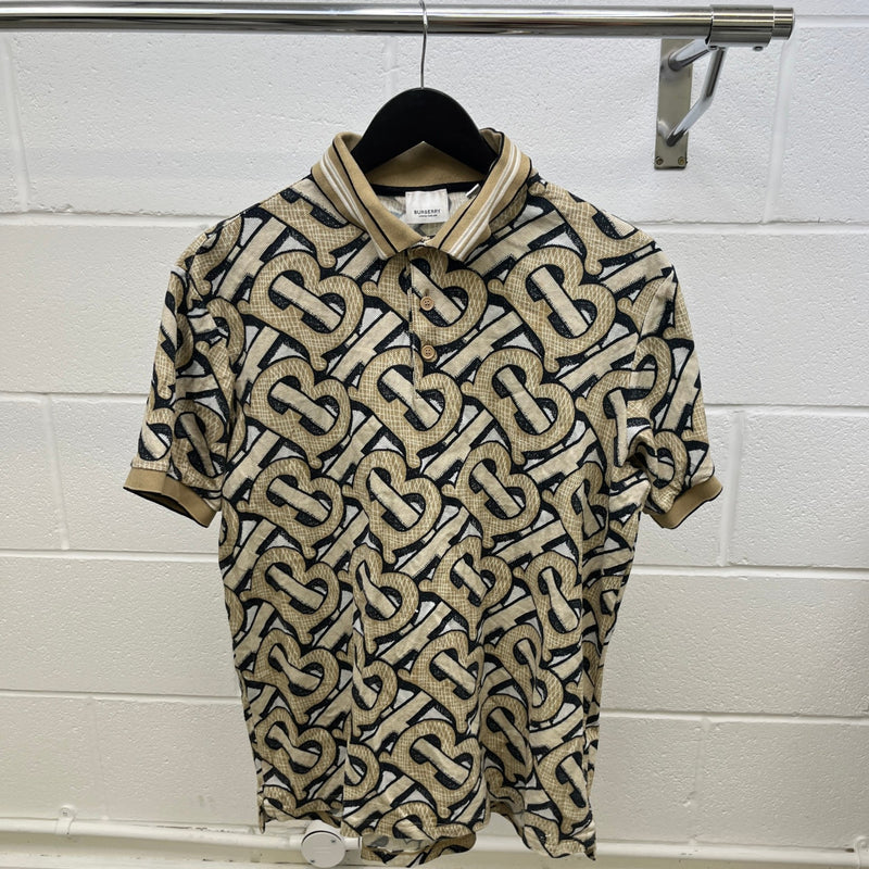 Men's Monogram Motif Piqué Polo Shirt Beige Size M