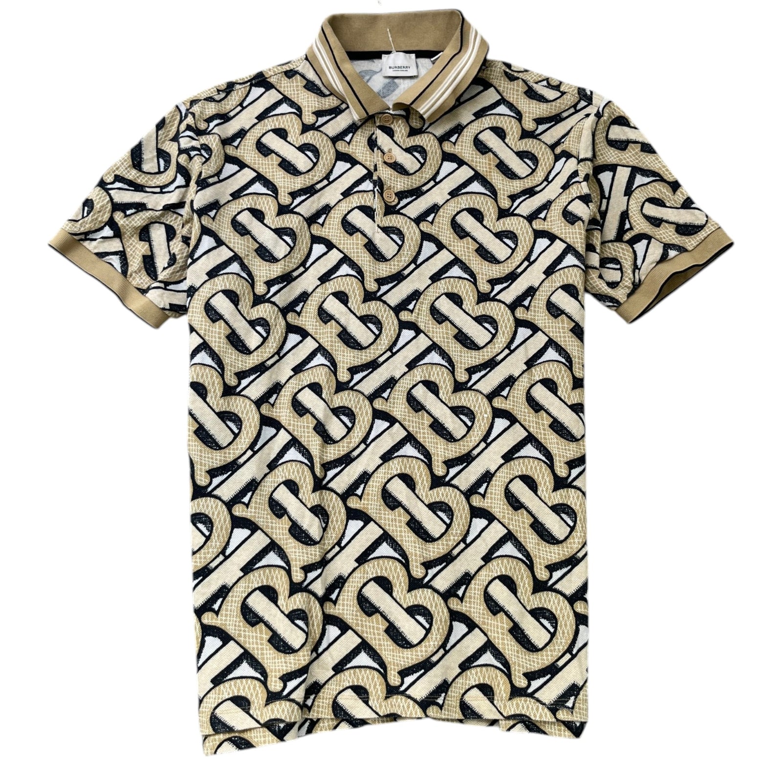 Men's Monogram Motif Piqué Polo Shirt Beige Size M - Photo 1