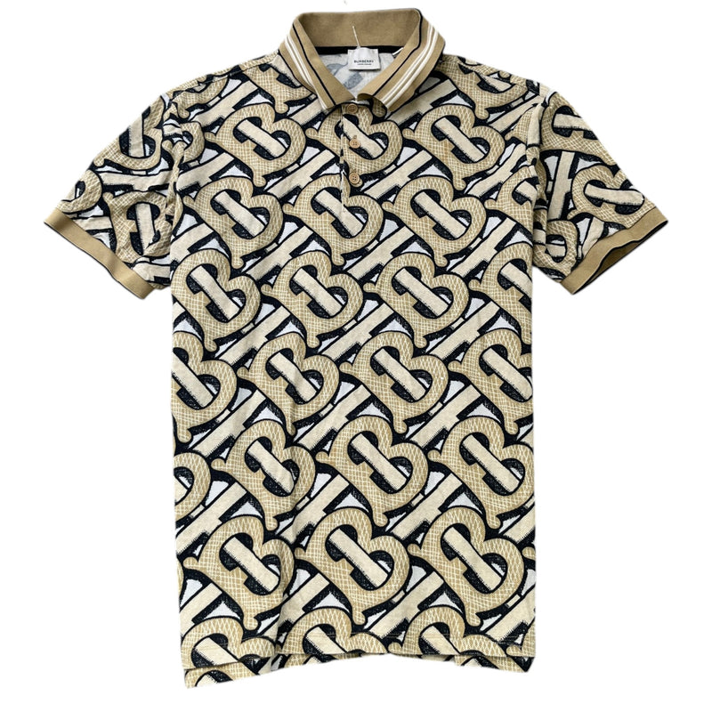 Men's Monogram Motif Piqué Polo Shirt Beige Size M