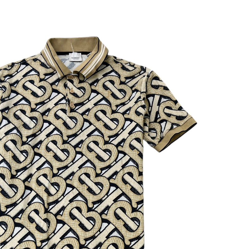 Men's Monogram Motif Piqué Polo Shirt Beige Size M