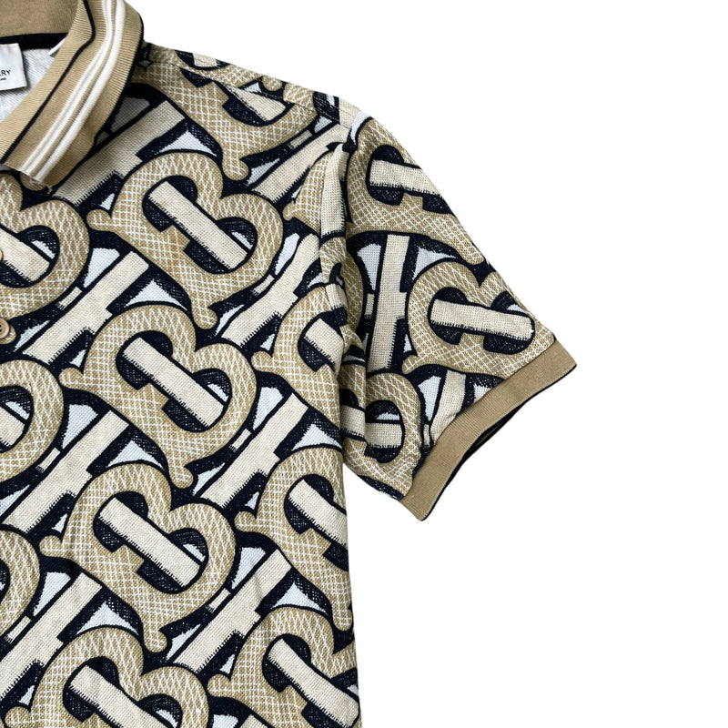 Men's Monogram Motif Piqué Polo Shirt Beige Size M