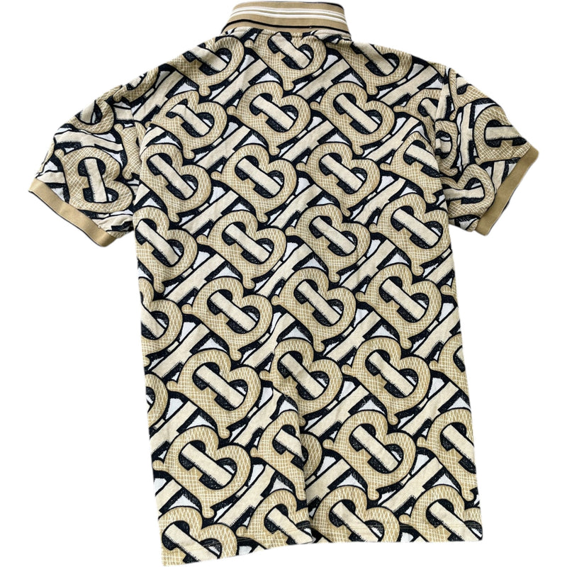 Men's Monogram Motif Piqué Polo Shirt Beige Size M