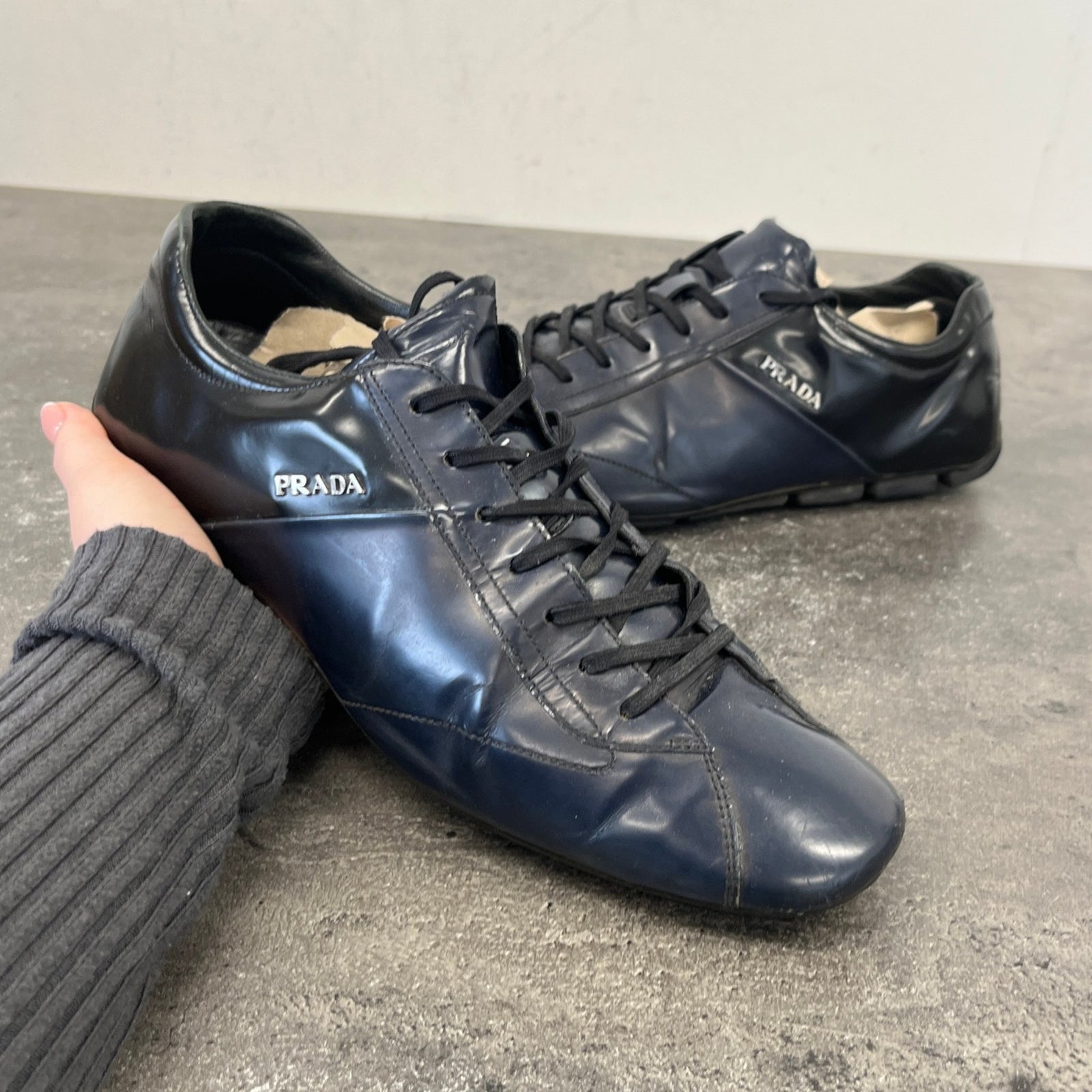 Men's Leather Logo Low Trainers Navy Size EU 40.5 / UK 6.5 - Photo 12