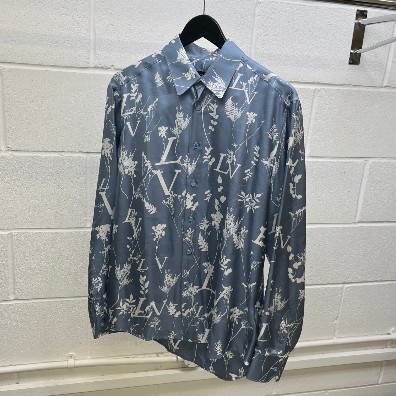 Men's Floral Logo Print Long Sleeve Shirt Blue Size S - Photo 6