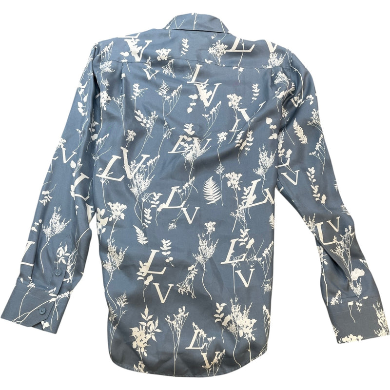 Men's Floral Logo Print Long Sleeve Shirt Blue Size S