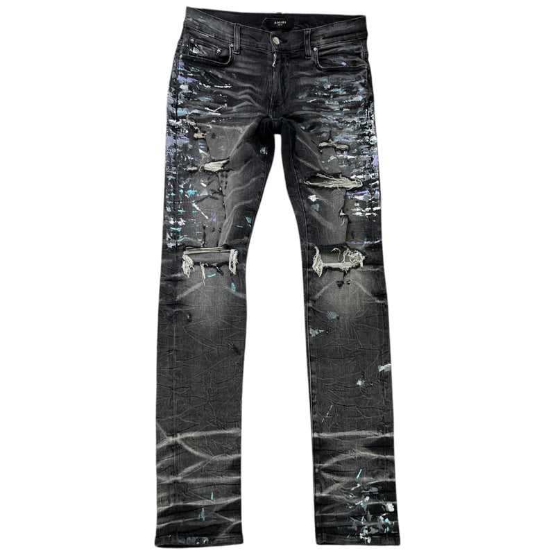 Men's Paint Splash Jeans Black Size Waist 30"