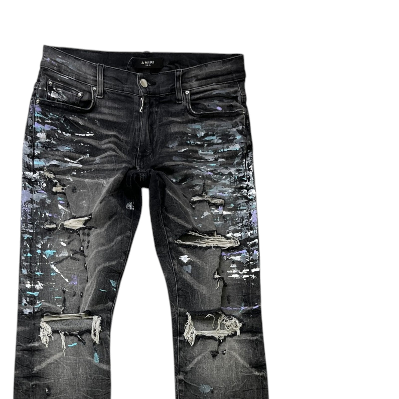 Men's Paint Splash Jeans Black Size Waist 30" - Photo 3