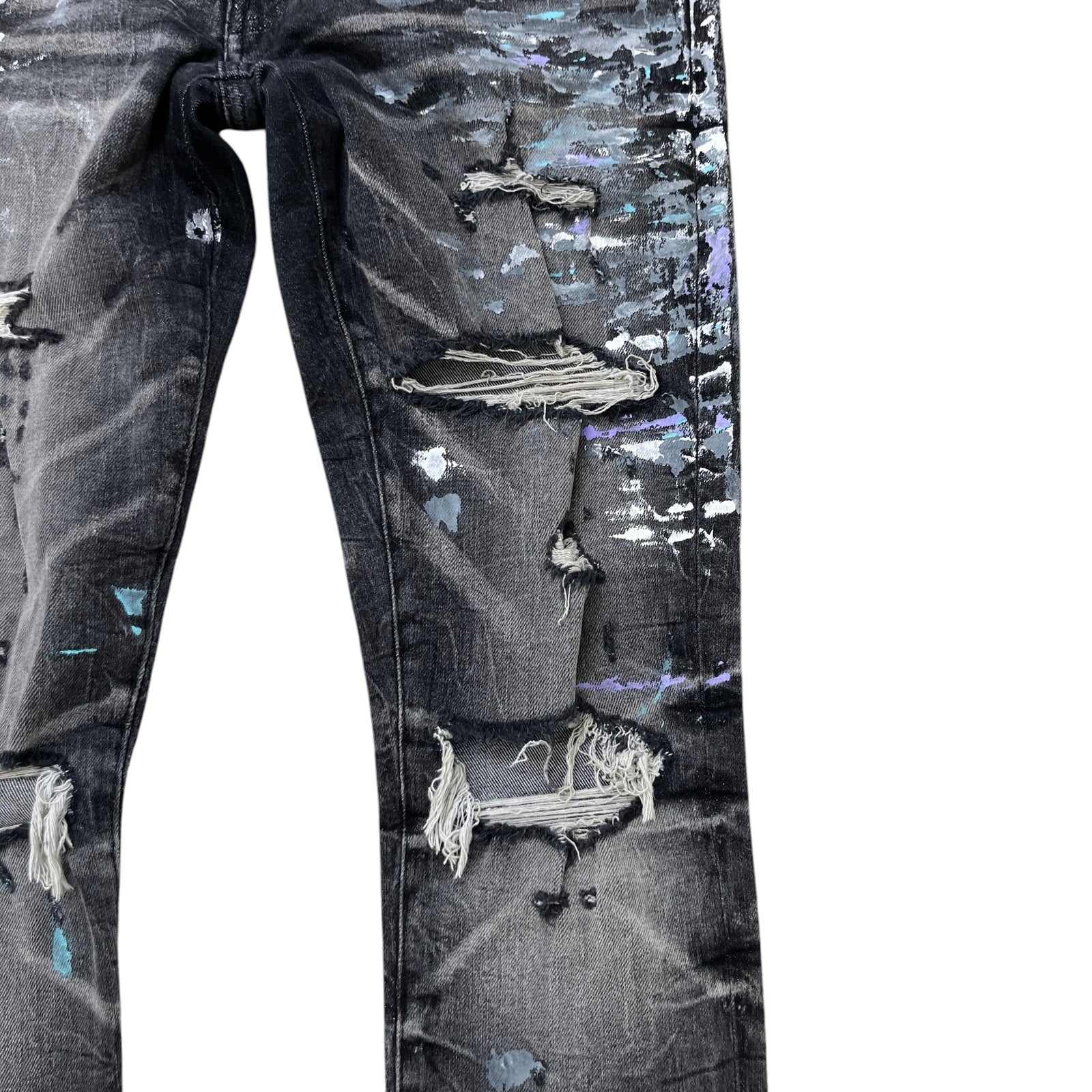 Men's Paint Splash Jeans Black Size Waist 30" - Photo 5