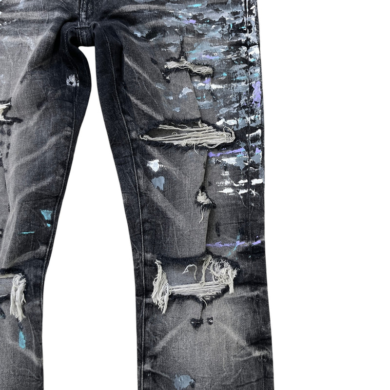 Men's Paint Splash Jeans Black Size Waist 30"
