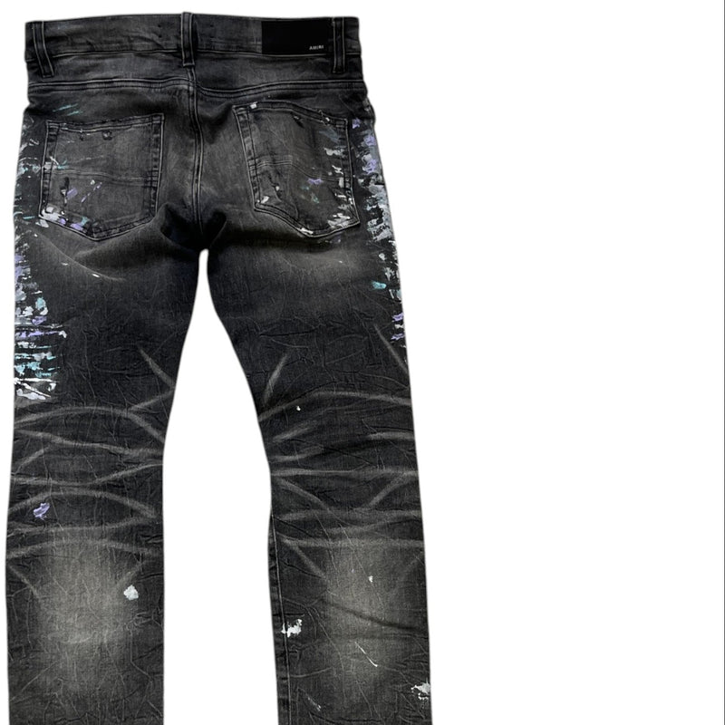 Men's Paint Splash Jeans Black Size Waist 30"