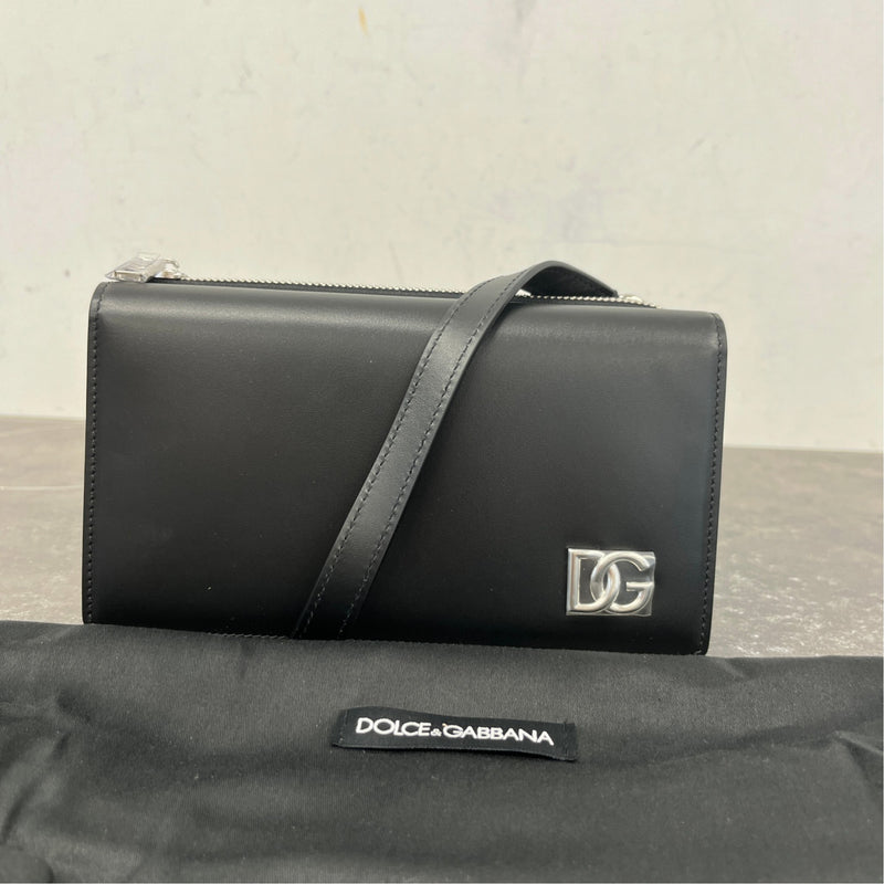 Men's D&G Plaque Logo Messenger Bag Black