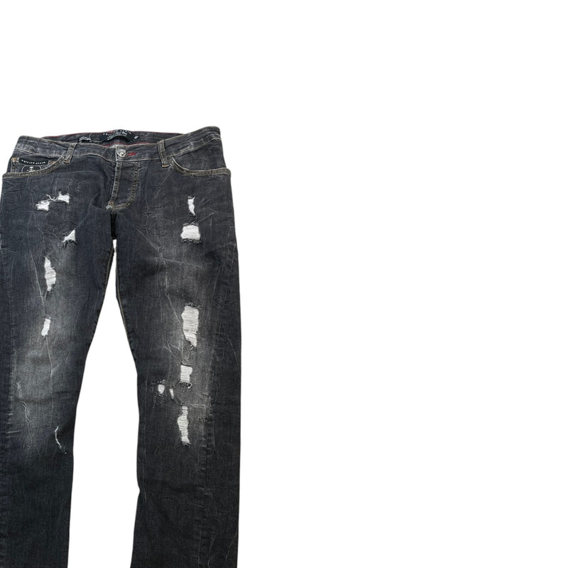 Men's Skull Applique Logo Jeans Grey Size Waist 32"