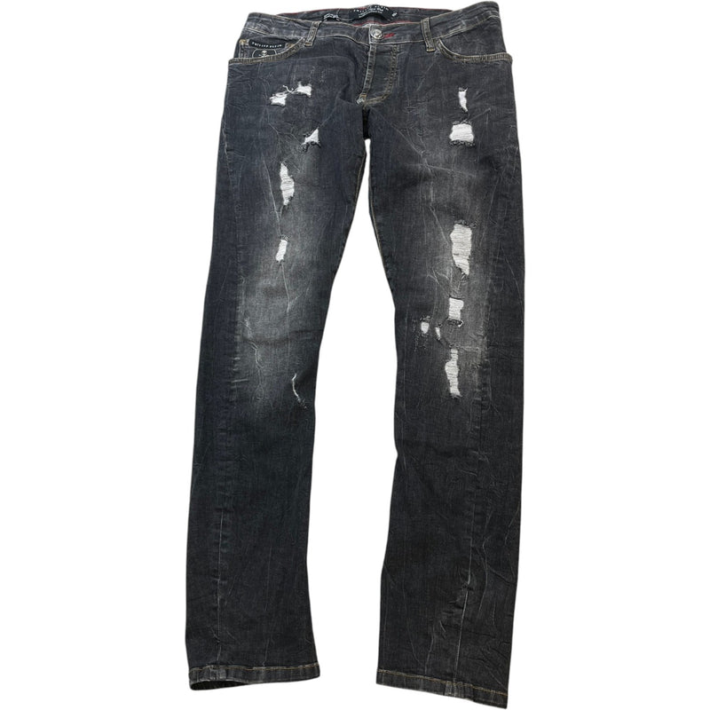 Men's Skull Applique Logo Jeans Grey Size Waist 32"