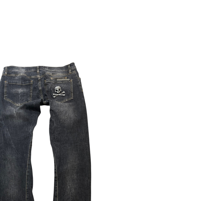 Men's Skull Applique Logo Jeans Grey Size Waist 32"
