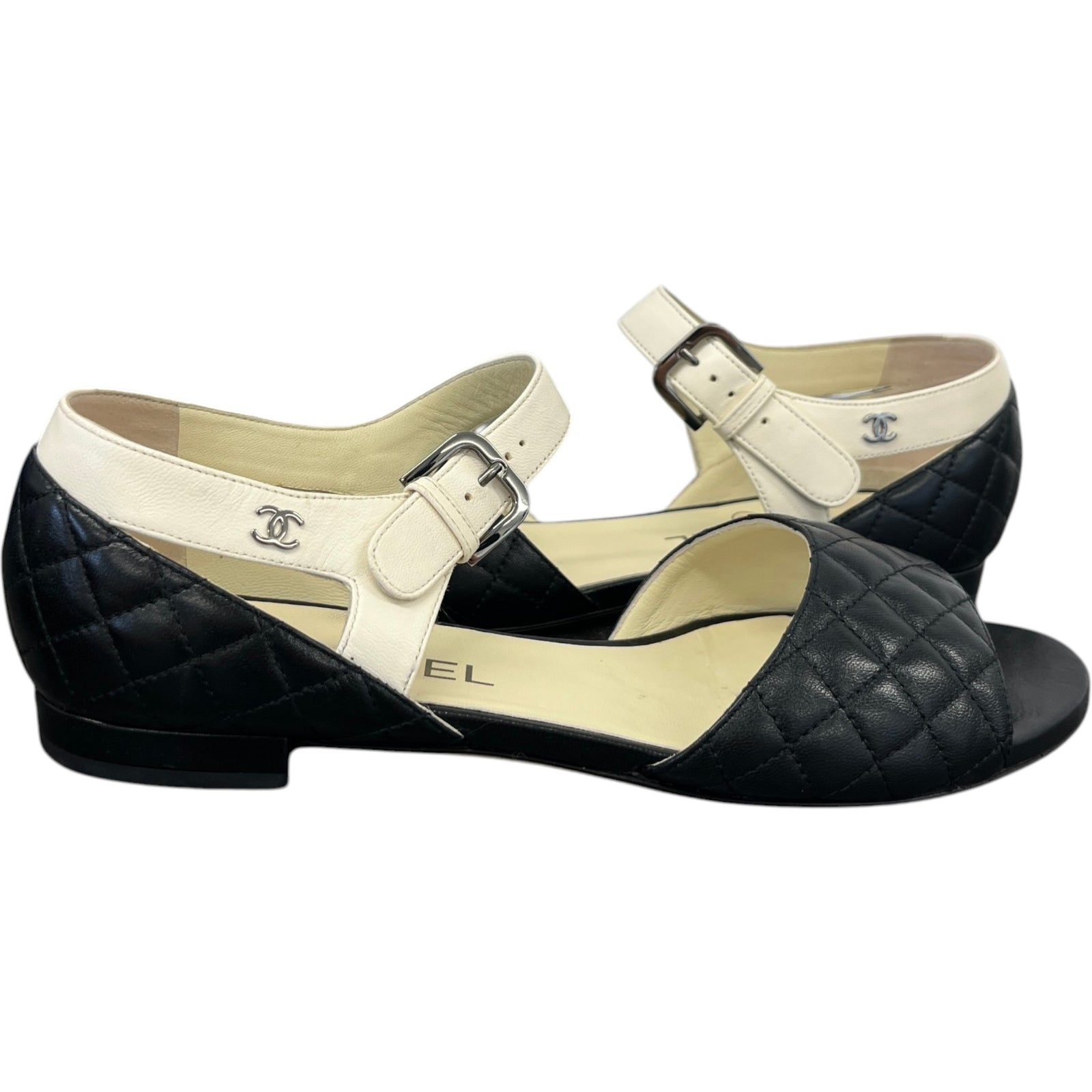 Women's Quilted Leather Flat Sandals Black Size EU 38 / UK 5 - Photo 3