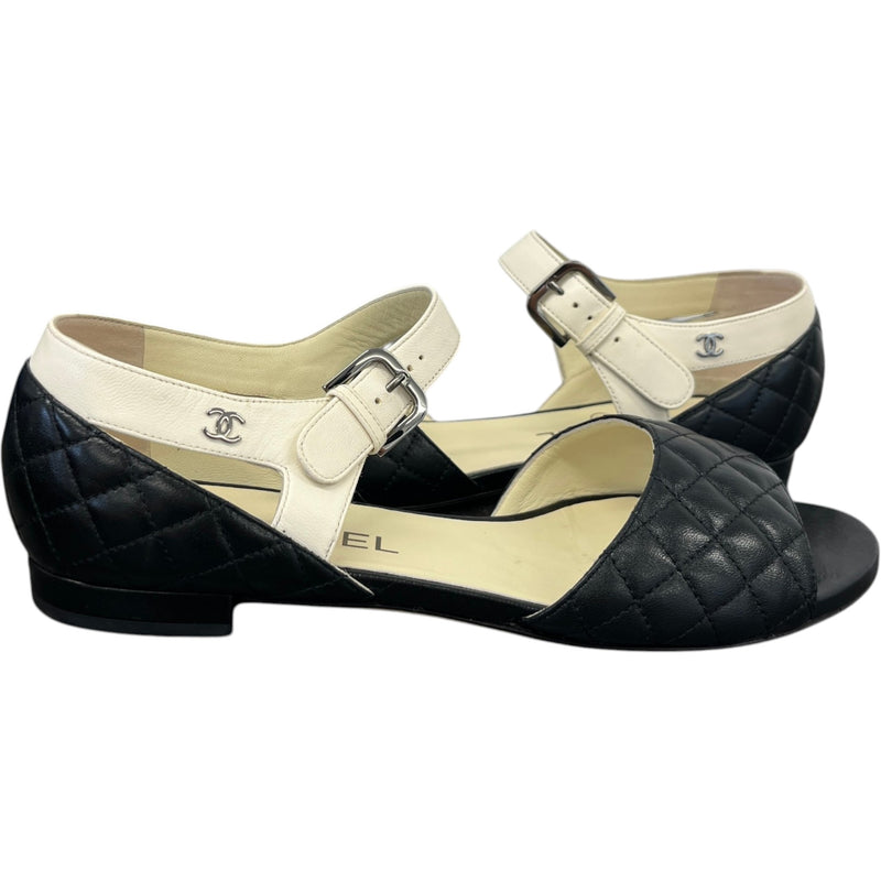Women's Quilted Leather Flat Sandals Black Size EU 38 / UK 5