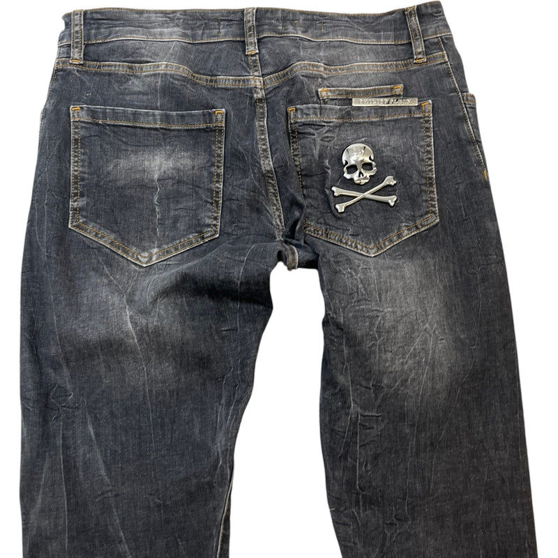 Men's Skull Applique Logo Jeans Grey Size Waist 32"