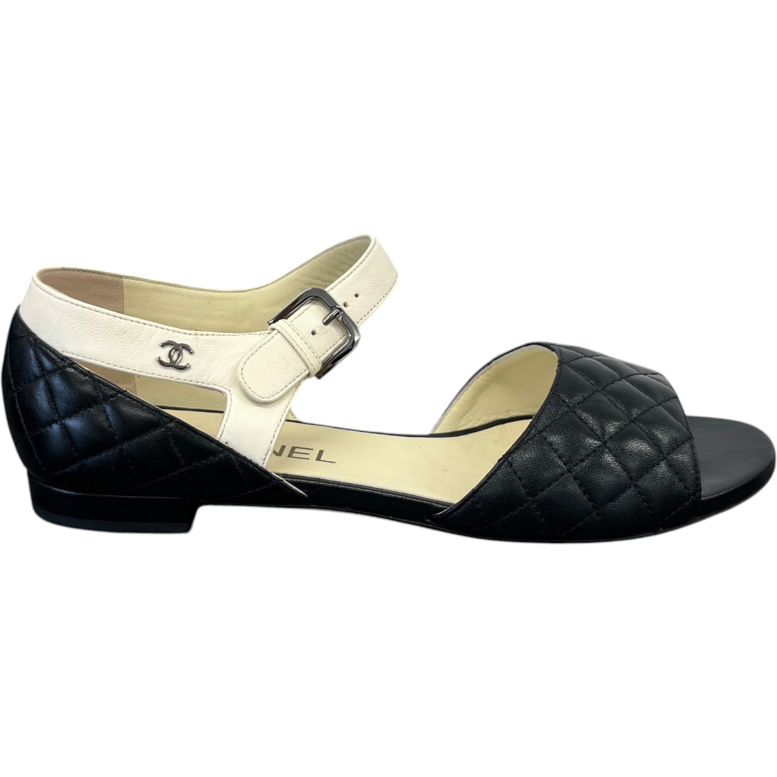Women's Quilted Leather Flat Sandals Black Size EU 38 / UK 5 - Photo 1