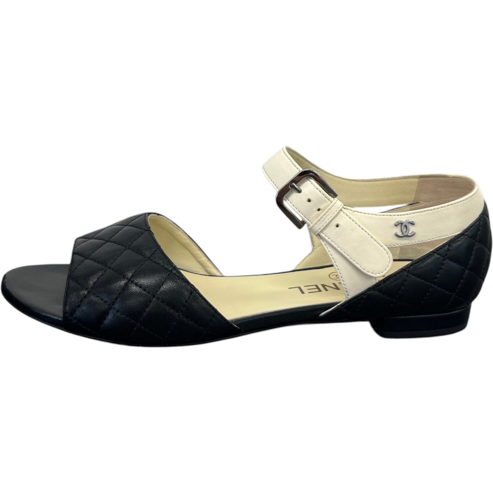 Women's Quilted Leather Flat Sandals Black Size EU 38 / UK 5 - Photo 5