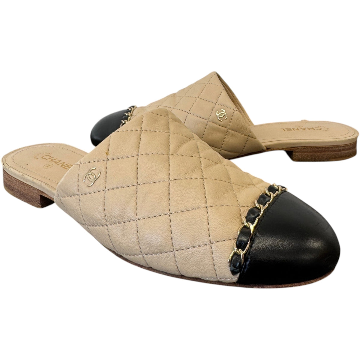 Women's CC Interlocking Lambskin Mules Nude Size UK 5 / EU 38 - Photo 3