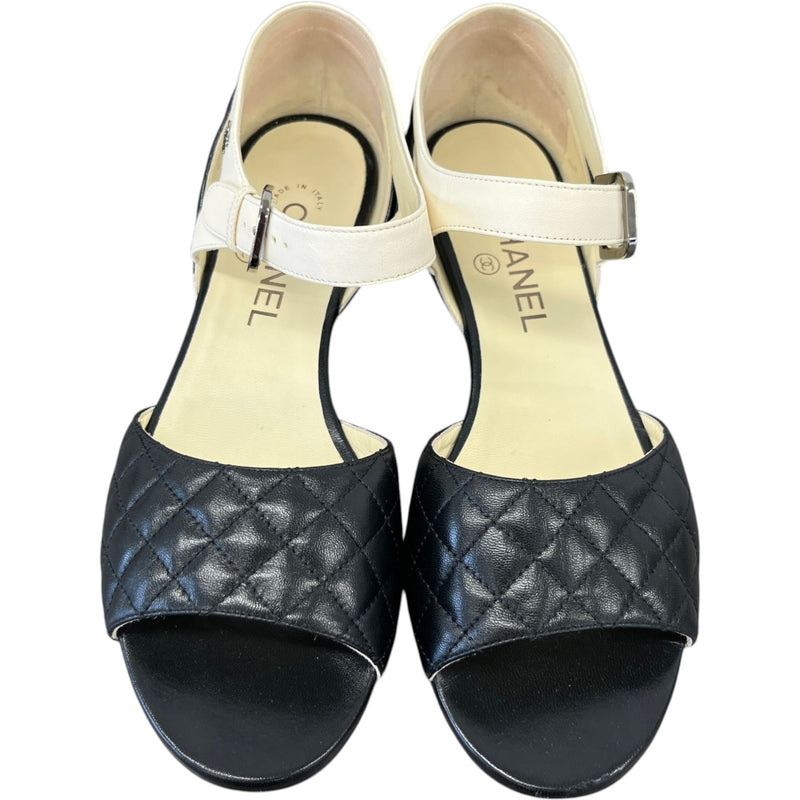 Women's Quilted Leather Flat Sandals Black Size EU 38 / UK 5